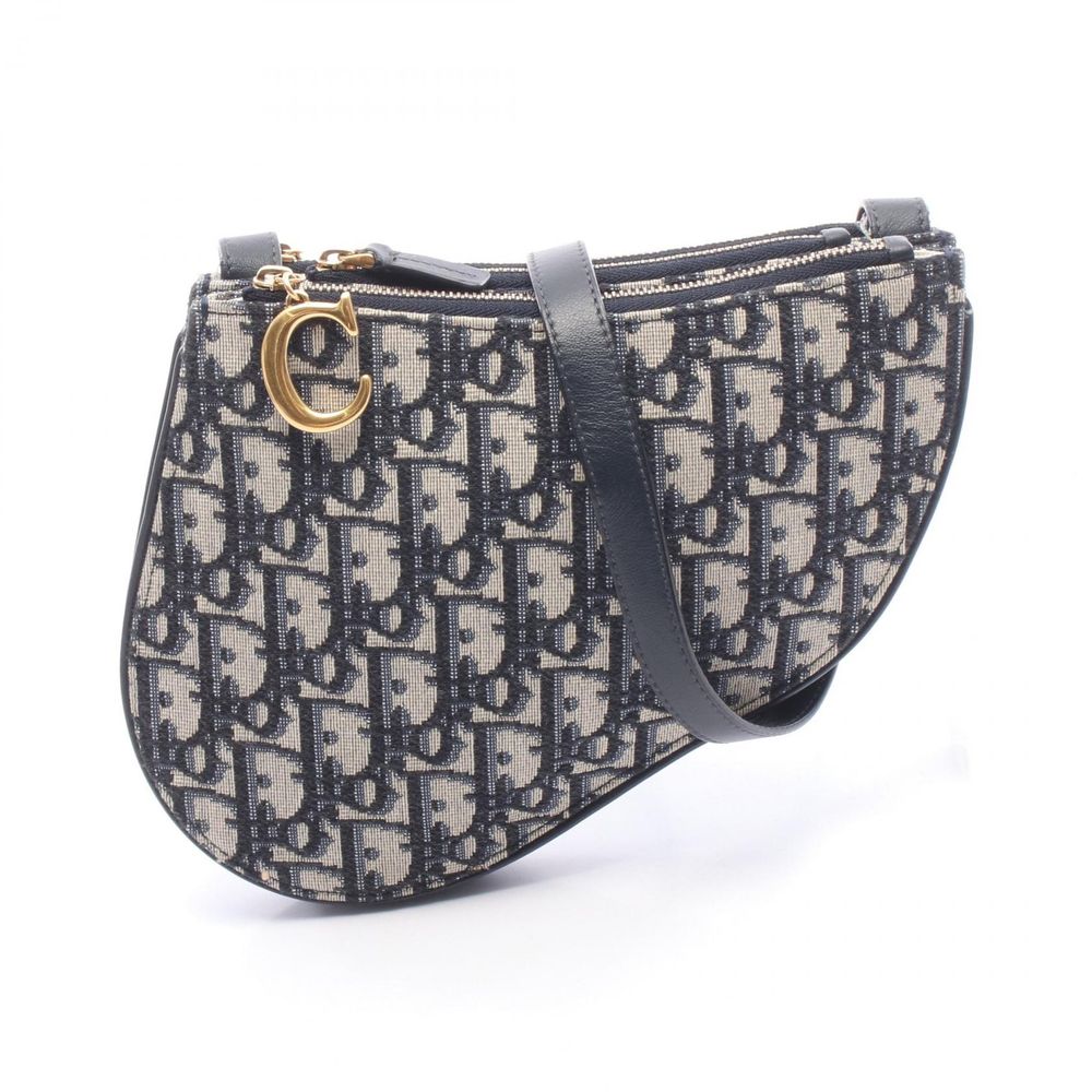 [Pre-owned] Dior SADDLE Shoulder Bag, Saddle Pouch, Oblique, Navy/Ivory Canvas Leather, Oblique Saddle Pouch Shoulder Bag