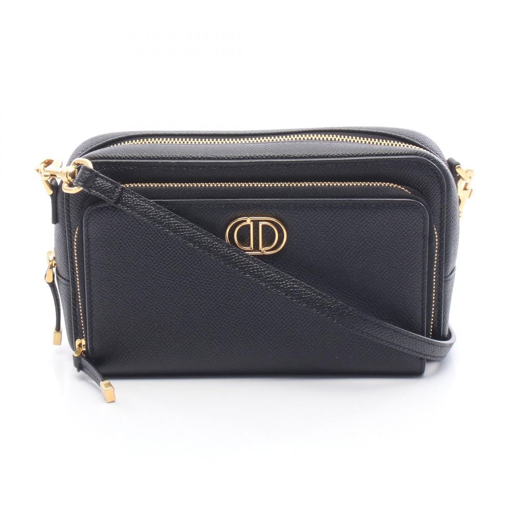 [Used] Dior Shoulder Bag, Caro Double Pouch, Black Leather, Caro Double Pouch Shoulder Bag, Women's, Used A