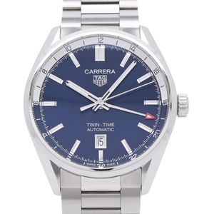 Like New TAG Heuer Carrera Calibre 7 Twin Time WBN201A.BA0640 Automatic Watch Stainless Steel Blue Dial 0114 [Used] TAG HEUER Men's