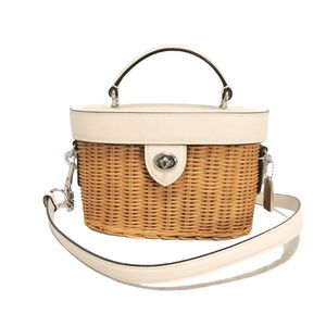 Used COACH Kei Crossbody Vanity Logo Turnlock Straw Basket Smooth Calf Chalk Ivory 2-Way Shoulder Bag Unused NATURAL Handbag 1262