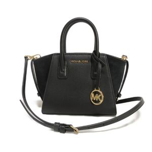 Used Michael Kors Avril Extra Small Satchel MK Circle Charm Pebbled Calf Suede 2-Way Shoulder Bag Logo Metal Black Handbag 35F4G4VC0L