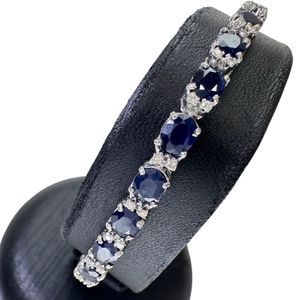 Sapphire 10.00ct, Diamond 0.40ct Bracelet, K18WG White Gold, 11.0g, 17.5cm, Women's [Used]