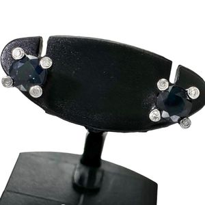 Sapphire 1.00ct, Diamond 0.02x2ct Earrings, K18WG White Gold, 1.3g, Women's [Used]
