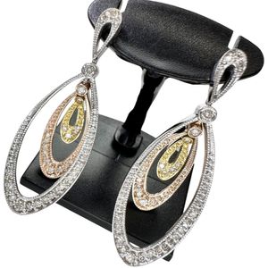 Three- Color teardrop dangle earrings with 0.25 x 2 ct diamonds, K18 gold (YG/PG/WG), 10.0g, women's. [Pre-owned]