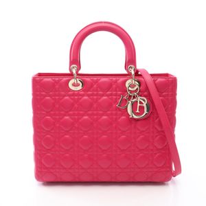 [Used] Dior Lady Dior Large Cannage 2-Way Handbag, Pink Leather, Ladies' Large Tote Bag, Used A