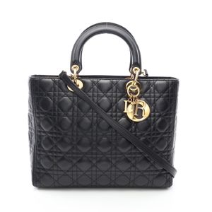 [Used] Dior Lady Dior Large Cannage 2-Way Handbag, Black Leather, Ladies' Large Tote Bag, Used B