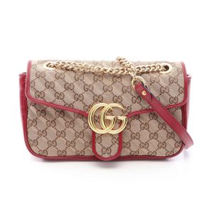 [중고] Gucci 구찌 숄더백 GG 마몬트 퀼팅 스몰 GG 캔버스 443497 베이지/레드/브라운 캔버스 레더 GG 마몬트 퀼팅 스몰 체인 숄더백