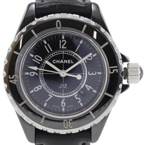 Chanel J12 Watch 33mm H0680 Ceramic x Leather Quartz Analog Display Black Dial Women's [Used]