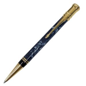 良品□PARKER TIFFANY&Co. パーカー ティファニー デュオフォールド ダブルネーム マーブル ボールペン ゴールド ネイビー メンズ 英国製 筆記確認済み