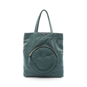 [Used] Anya Hindmarch Chubby Wink Tote Bag, Smiley Green Nylon Leather Tote Bag, Women's, Used A