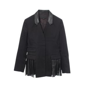 [Used] Alexander Wang tailored jacket, leather trim, lace hem, black wool jacket, women's, Used B