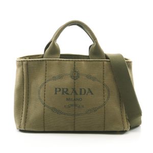 【中古】 プラダ PRADA トートバッグ CANAPA カナパ 2WAY カーキ/ブラック キャンバス カナパ ミニ レディース Used B