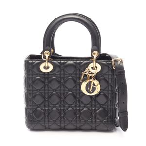 [Pre-owned] Dior Lady Dior handbag, medium size, Cannage pattern, 2-way, black leather, Lady Dior 2-way tote, medium size, women's.