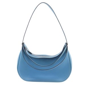 Hermes 爱马仕 Caporal 单肩包/斜挎包 □G刻印 Togo皮革 Blue Jean 2003年 银色五金 肩背 拉链款 女士【二手】