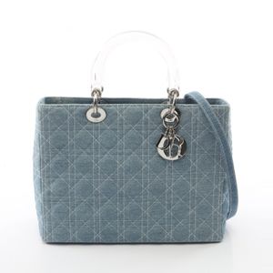 [Pre-owned] Dior Lady Dior Large Cannage 2-Way Handbag CAJ44561 Light Blue Denim Lady Dior Cannage 2-Way Tote Bag for Women