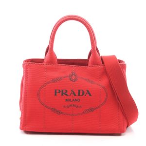 【中古】 プラダ PRADA トートバッグ CANAPA カナパ 2WAY レッド/ブラック キャンバス カナパ ミニ レディース Used A