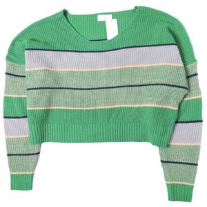 Mymyt JENNY EYELET Cropped Border Knit Sweater, Made in Korea, Free Green, Wide Fit Top [New/Used] [Pre-owned] [Mymyt JENNY EYELET]