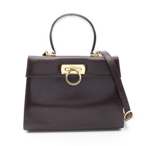 【二手】 Salvatore Ferragamo Ferragamo Gancini 兩用手提包，ブラウン皮革，女士，二手 A