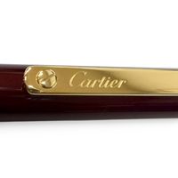 極美品□Cartier カルティエ サントス ドゥ カルティエ ツイスト式 ボールペン ボルドー ゴールド スイス製 メンズ 筆記確認済み 箱付き