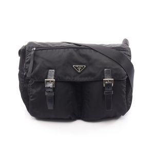 【สินค้ามือสอง】 ปราด้า PRADA กระเป๋าสะพายไหล่ VELA Messenger Bag B1738 สีดำ ไนลอน หนัง โลโก้สามเหลี่ยม กระเป๋าสะพายไหล่ ยูนิเซ็กส์ Used B