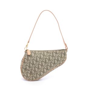 [Used] Dior Trotter Saddle Pouch Handbag, Green/Beige/Ivory, Canvas Leather, Women's, Used A