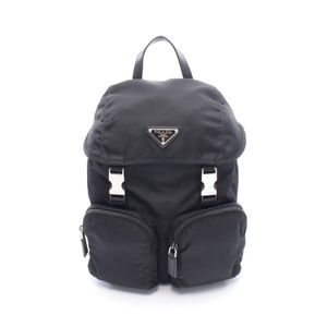 【二手】Prada PRADA VELA BZ0024 黑色尼龍皮革 VELA 三角形 Logo 雙肩包 女款二手 B
