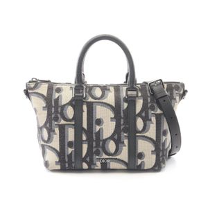 [Pre-owned] Dior Weekender 25 Maxi Oblique 2-Way Handbag, Ivory/Navy/Black Canvas Leather Maxi Oblique Weekender 25