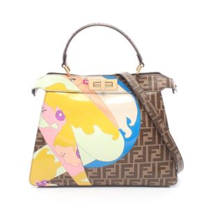 【二手】 FENDI Peekaboo I.U 中型兩用手提包 8BN321ブラウン/ブラウンPVC塗層帆布 漆皮