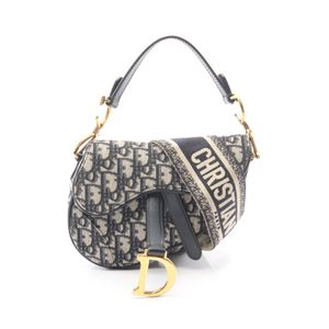 [Pre-owned] Dior handbag, Saddle Bag Mini, Oblique Jacquard, 2-way, Ivory/Navy canvas leather, Oblique Saddle Bag Mini