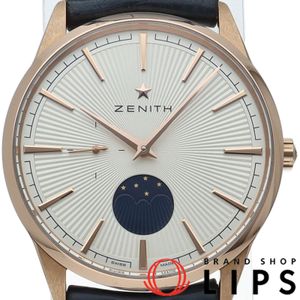 Zenith Elite Moon Phase Automatic 40.5mm 18.3100.692/01.C922 Box, Warranty Card, 18K Pink Gold/Leather Strap, Men's Watch, Silver, Polished, Excellent Condition [Used]