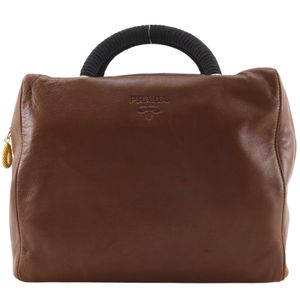 Prada 标志性手提包 真皮 棕色 手提式, A5 拉链 logo 女士【二手】