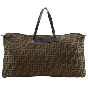 FENDI Zucca 波士顿包 折叠式 尼龙帆布 棕色 肩背/手提 拉链款 中性款【二手】