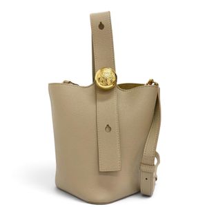 成色極佳 △ LOEWE AANBBBMX01 鵝卵石紋水桶包 迷你皮革 Anagram 兩用單肩包 米色 金色五金 西班牙製造 女款