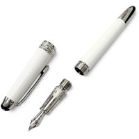 美品□MONTBLANC モンブラン マイスターシュテュック ソリテール 145 トリビュート・トゥ・ザ・モンブラン・クラシック ペン先18K Fニブ 万年筆 ホワイト シルバー ドイツ製 メンズ