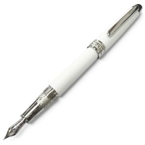 美品□MONTBLANC モンブラン マイスターシュテュック ソリテール 145 トリビュート・トゥ・ザ・モンブラン・クラシック ペン先18K Fニブ 万年筆 ホワイト シルバー ドイツ製 メンズ