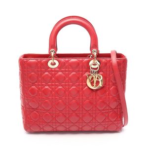 [Used] Dior Lady Dior Large 2-Way Handbag , RED Leather, Lady Dior Cannage 2-Way Tote, Women's, Used B