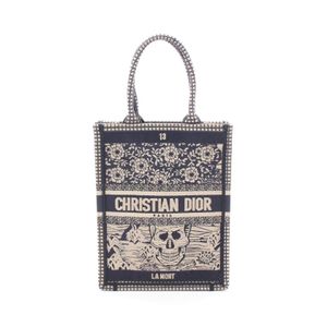 [Used] Dior Handbag BOOK TOTE Vertical Bag LA MORT Navy/Beige Canvas Book Tote Mini LA MORT Women's