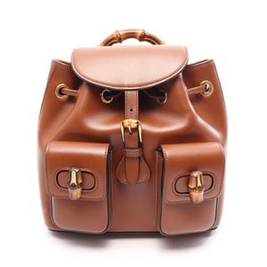 【二手】Gucci GUCCI 竹編雙肩包 702101ブラウン皮革竹編雙肩包 女款二手 A