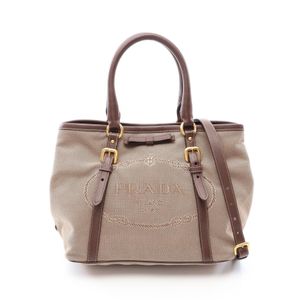 【中古】 プラダ PRADA トートバッグ LOGO JACQUARD ロゴジャガード 2WAY ベージュ/ブラウン キャンバス レザー ロゴ ジャガード 2way ハンドバッグ レディース Used A