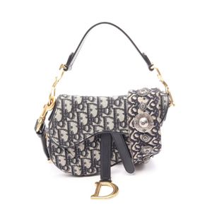 [Pre-owned] Dior handbag, Saddle Bag Mini, Oblique Jacquard, 2-way, Ivory/Navy canvas leather, Oblique Saddle Bag Mini