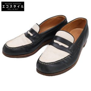 J.M. Weston 180 Last Leather x Canvas Coin Loafers, Size 6.5 D[Used]