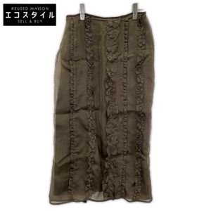 Cecilie Bahnsen 3.24RTW17008 棕色 100% 絲質 Ocean 半身裙 荷葉邊鉛筆裙 英國尺寸 8 [二手]