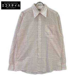 Hermes [Excellent Condition/Domestic Authentic] Checkered Sellier Button Long-Sleeve Shirt, Size 40-15 3/4 [Used]