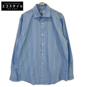 Hermes [Excellent Condition] Striped Long-Sleeve Shirt with Sellier Buttons, Size 41/16 [Pre-owned]