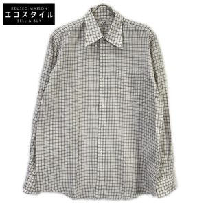 Hermes long-sleeved shirt, Sellier buttons, gray check pattern, size 42-16 1/2 [Used]