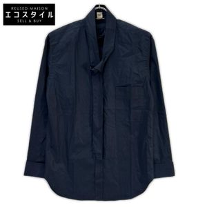 Hermes Navy Cotton Concealed Button Bow Tie Shirt, Size 38 [Used]