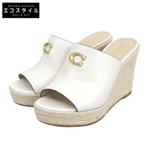 Coach Gloria 女士真皮坡跟涼鞋，白色（粉筆白），6 號（二手）- 近全新