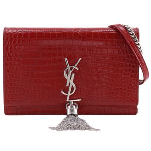 Saint Laurent Kate 鏈條皮夾，壓花皮革，紅色，磁扣，女款 [二手]