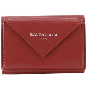 BALENCIAGA 巴黎世家 Paper Mini Wallet 三折钱包 小牛皮 红色 按扣式 短款钱包/迷你钱包 女士【二手】