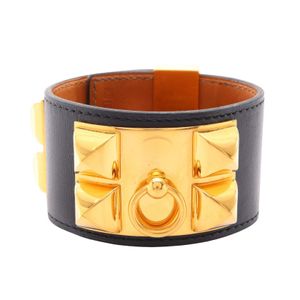 [Used] Hermes HERMES Bangle Collier de Chien Calfskin (Cowhide) GP (Gold Plated) Collier de Chien Bangle Women's Used B